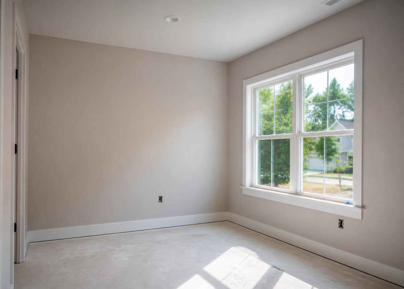 Newly finished room with light construction dust before cleanup